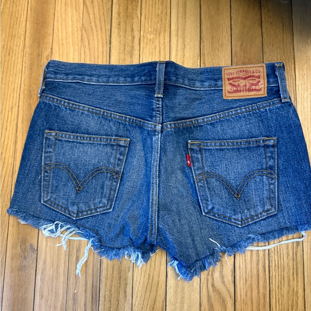 Levi's Women's Dark Blue Denim Frayed Hem Cutoff Shorts